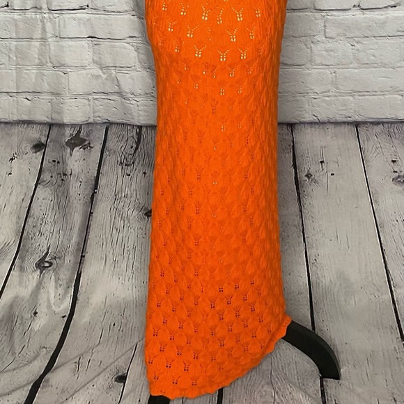 Alice & Olivia Orange Jone Pointelle Knit Sweater Halter Midi Dress Large NWT - Picture 14 of 16